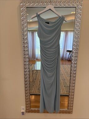 Bardot One-Shoulder Draped Gown in Pale Blue 🩵
